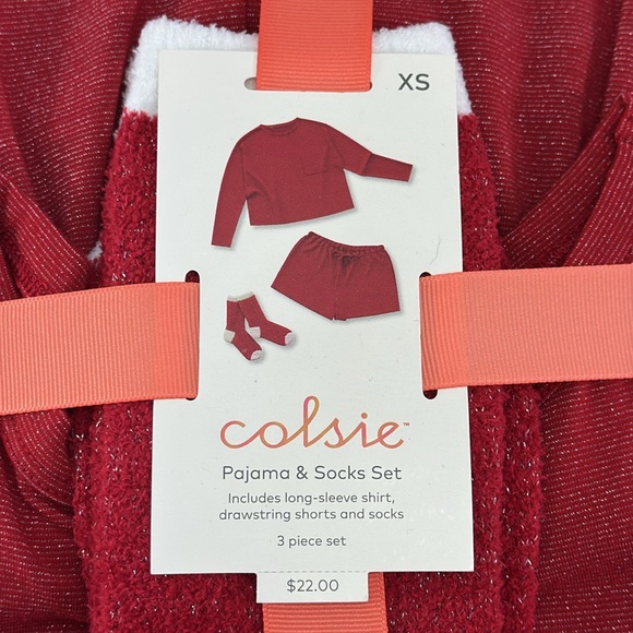 Red Sparkle Women's 3pc Socks and Pajama Set Colsie - Picture 3 of 6